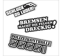 Folien-Zentrum - 3x Auto Aufkleber Set - Schluck Du ... 12x3,5cm - Bremsen Felgen dreckig 15x5cm - Polizeikontrolle 16x5cm - OEM & JDM Tuning Autosticker - Sticker Lustige Sprüche Car Autoaufkleber