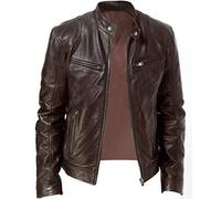 Foweknow Kunstlederjacke Herren Reißverschluss Lederjacke Langarm Motorrad Jacke Bikerjacke Stehkragen Warm Übergangsjacke Leichte Windjacke Einfarbig Bomberjacke Wintermantel