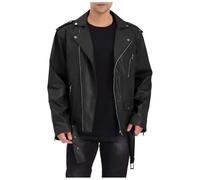 Foweknow Motorrad Jacke Herren Lederjacke Slim Fit Bikerjacke Leather Jacket 50Er Jahre Outfit Outdoorjacke Übergangsjacke Mit Reißverschluss Freizeitjacke Stehkragen Militär Feldjacke