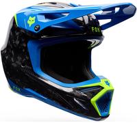 FOX V3 RS Tactile Carbon Motocross Helm, blau/gelb/schwarz, Größe 2XL