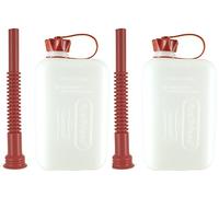 FuelFriend®-BIG CLEAR max. 2,0 Liter - Transparenter Klein-Benzinkanister mit UN-Zulassung + Flexibles Auslaufrohr - im Doppelpack