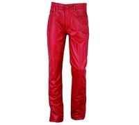 Fuente Retro Slim fit Tube Lederhose Herren Damen lang - Lederjeans- Leder Hose Jeans 501 Rot- Motorrad Lederjeans- 1A Qualität Rind Antik Retro Nappa Rot (58 EU, Rot Antik)