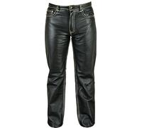 Fuente Slim Röhren Lederhose lang Herren/Damen eng- Lederjeans - Echt Leder Rind Mild Nappa mit Ziernaht Kontrast, Lederhose Jeans 501 Schwarz-Weiß- Motorrad Lederhose Lederjeans (56, Schwarz)