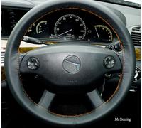 Für Mercedes-Benz Viano Echt Schwarzes Leder Lenkradbezug Orange Naht