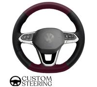 Für VW T7 2021-2026 Burgunder & Schwarz Perforiertes Leder Lenkradbezug