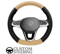 Für VW T7 2021-2026 Solid Beige & Schwarz Perforiert Leder Lenkrad Abdeckung