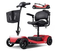 FUNEBIKE Elektromobil Seniorenmobil - rollstuhl elektrisch faltbar, 4 Räder Faltbare 15 KM-20KM Reichweite, LED-Sicherheitsbeleuchtung,USB Port,Bis 150 KG Belastung,elektroroller mit sitz Rot