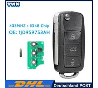 Funk Schlüssel 3 Tasten für VW Seat Skoda ID48 Chip Batterie 433MHz 1J0959753AH