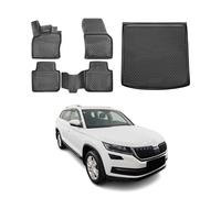 Fußmatten & Kofferraumwanne Set für Skoda Kodiaq 2016-2024 Gummi TPE Schwarz 5x