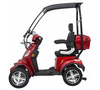 Futura 4000 Li Elektromobil 4-rädriges Seniorenmobil mit 1000 W Motor, herausnehmbarem Lithium-Akku bis 100 km, Geschwindigkeit-15km/h (Mit Dach, Bordeaux-Rot, Akku- 60V/20Ah: bis zu 50 km)