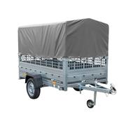 Garden Trailer 230 Hochplane 750 kg, Bügel grau, Autoanhänger mit Schutzgitter, Stützrad, Transportfläche 230cm x 125cm