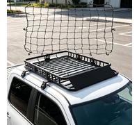 Garvee Allgemein Dachkorb Gepäckträger Autodach, 46 * 36 * 4.5'' bis 90 kg | 116,8 x 91,4 x 11,4 cm, Stahl Cargo Carrier mit Windabweiser, U-Bügel-Montage, inkl. Gepäcknetz - |With elastic mesh