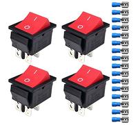 Gebildet 4Stück 12V-24V-48V-110V/20A, 220-230V/15A DPST 4 Pins 2 Positionen An/Aus Auto Boot Rot Wippschalter, 16Pcs Kabelanschlüssen Umschalten(KEINE LED)