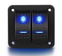 Gebildet 5-pin ein-aus Vorverdrahteter Wippschalter Aluminiumplatte Wasserdichte Schalttafel für 12V/24V, Automobil, Autos, Boote, ATVs, Anhänger, Wippschalter-Panel 2-fach blaue LED