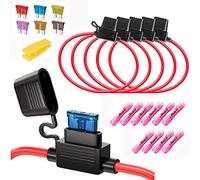 Gebildet 5pcs 16AWG Sicherungshalter mit Draht für KFZ LKW,32V 20A Inline Flachsicherung Wasserdicht Halter mit 6pcs Standard Mittel Sicherungen+10pcs Wasserdichtes Wärmeschrumpfendes Terminal