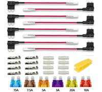 Gebildet 8pcs 12V-24V Standard Autosicherungen Add-A-Circuit Sicherung Tap,Mittel Größe Stecksicherung Verteiler Flachsicherungsadapter mit 6pcs Sicherung (3A/5A/7.5A/10A/15A/20A)+Sicherungsabzieher