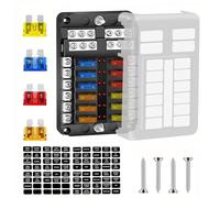 Geloo 12 Fach Sicherungskasten Kfz Sicherungshalter Flachsicherung Standard Auto Sicherungen mit Negativen Bus LED-Anzeige Schutzabdeckung für Auto, Boot, Marine, LKW, SUV, Yacht, RV