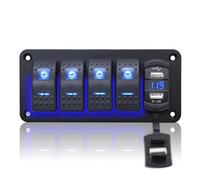 Geloo 4 Gang Schalter Panel Wasserdicht, 12V/24V Marine Schalttafel Wippschalter mit 4,8A Dual-USB LED Voltmeter Kippschalter für Auto Boot LKW Wohnmobil