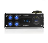 Geloo Schalter Panel, 12V 24V Kippschalter mit QC3.0 USB-Schnellladegerät PD Typ C und LED-Digital-Voltmeter Wippschalter für Auto, Boot, Wohnwagen, LKW