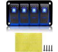Geloo Schalter Panel, 12V/24V Wippschalter Panel Wasserdicht Rocker Kippschalter Panel mit LED Licht für Auto RV Marine Boot Wohnmobil (Blau)