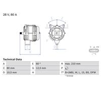 BOSCH Generator 28V 80A für DAF MERCEDES-BENZ 0 986 048 100
