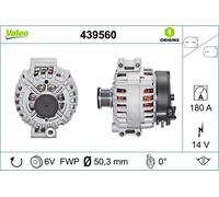 VALEO 439560 Generator Ladestrom des Generators: 180 Amp Rippen: 6 rippen Riemenscheibe Ø: 50 mm Spannung: 14 V Drehrichtung: CLOCKWISE