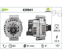 VALEO 439941 Generator Ladestrom des Generators: 200 Amp Rippen: 6 rippen Riemenscheibe Ø: 51 mm Spannung: 14 V Drehrichtung: CLOCKWISE