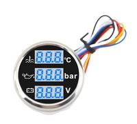Generic Boot-Wassertemperatur-Öldruck-Voltmeter, 52-mm-Digitalanzeige, Dreifach-Messgerät-Set für Autos, Wohnmobile und Boote, Wasserdicht (Schwarzes Zifferblatt, silberne Abdeckung)