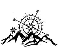 Generisch Kompass Berge Edelweiß Windrose Aufkleber, Silhouette Aufkleber (302/8/2) (schwarz Glanz, 50 x 32 cm)