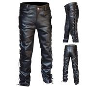 Generisch Lederhose mit seitlicher Schnürung Lederjeans Herren geschnürt seitlich Rindsleder Lässige Lederhose Schwarz Lederjeans aus PU Leder - Motorradhose - Bikerhose Softshellhose