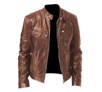 Generisch Lederjacke Herren Bomberjacke Motorrad Jacke Leather Jacket Schwarz Ledermantel Bikerjacke 50er Jahre Outfit Grease Jacke