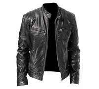 Generisch Lederjacke Herren Bomberjacke Motorrad Jacke Leather Jacket Schwarz Ledermantel Bikerjacke 50er Jahre Outfit Grease Jacke