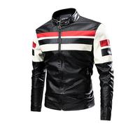 Generisch Motorrad Jacke Herren Ledermantel 50er Jahre Outfit Schwarz Lederjacke Grease Bomberjacke Bikerjacke Leather Jacket