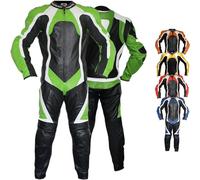 German Wear Einteiler Motorradkombi Lederkombi aus Büffelleder echtleder Kombi, 60/4XL, Farbe:Grün