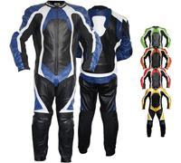 German Wear Einteiler Motorradkombi Lederkombi aus Büffelleder echtleder Kombi, 62/5XL, Farbe:Blau