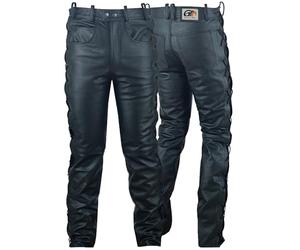German Wear Lederhose lederjeans bikerjeans Büffelleder seitlich geschnürt Schwarz