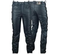 German Wear Lederhose lederjeans bikerjeans Büffelleder seitlich geschnürt Schwarz, Größe:50