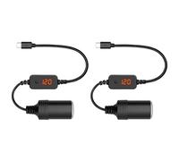 Giantdeer 2 Stück Stecker Typ C auf Buchse Zigarettenanzünder mit Spannungsanzeige, Kabel von USB C auf Zigarettenanzünder für Auto mit Taste zum manuellen Umschalten der Spannung von 5V/9V/12V