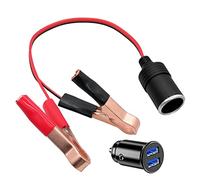 Giantdeer 30cm KFZ Zigarettenanzünder Kabel, Auto Krokodilklemmen 12V zu Zigarettenanzünder Adapter, 18AWG Alligator Clip zu 12V Auto Zigarettenanzünder + 5V/3.1A Mini Dual USB Port Auto Ladegerät