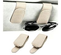 GIUSOBG 2 Stück Beige Brillenhalter für Auto Sonnenblende Brillenhalter | Sonnenbrillenhalter Auto, Magnetische Auto Visier Brillenhalter,Sonnenbrillen Halterung/Ticket-Kartenclip (Beige)
