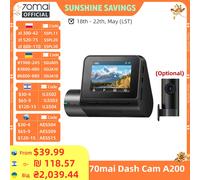 70mai Dash Cam A200 with 1920x1080 resolution 60FPS, HDR, Support 24H Smart Parking Surveillance,Time-Lapse Recording