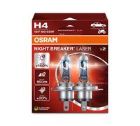 OSRAM NIGHT BREAKER LASER H4, 150% mehr Helligkeit, Halogen-Scheinwerferlampe, 64193NL-2HB, 12V PKW, Hängebox (2 Lampen), white
