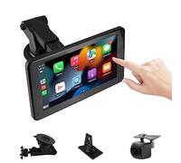 GREENAUTO Tragbarer Autoradio Stereo Audioempfänger mit Wireless Carplay，Android Auto, 7" FHD IPS Touchscreen, AHD 1080P Rückfahrkamera, Siri, Google Voice, FM, Bluetooth, GPS Navigation, Aux