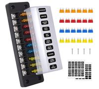 GUNGY KFZ Sicherungshalter 12 Volt Sicherungskasten 10 Fach Sicherungshalter Flachsicherung mit 24Pcs Sicherungen und Etiketten für Auto Boot Wohnmobil