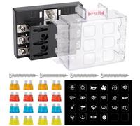 GUNGY Sicherungshalter 12 Volt KFZ Sicherungskasten 6 Fach Sicherungshalter Flachsicherung mit 16Pcs Sicherungen und Etiketten für Auto Wohnmobil Boot