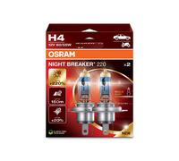 OSRAM NIGHT BREAKER 220, H4, 220% mehr Helligkeit, Halogen-Scheinwerferlampe, 64193NB220, Faltschachtel (2 Lampen), white