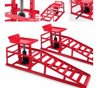 Bituxx - 2 Auto PKW Auffahrrampen mit Wagenheber Wartungsrampe Hebebühne 2000kg in Rot