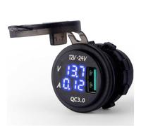 HEIBTENY Motorrad USB für Ladegerät Steckdose mit Voltmeter, für QC3.0 Schnellladung 12V-24V Wasserdicht IP66, Blaue LED-Anzeige für ATV Auto Boot SUV, Echtzeit-Spannungsmonitor, Schwarz