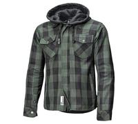 Held Lumberjack 2 - Motorrad Hemd mit Protektoren - CE zertifizierte Motorrad Jacke Herren EN 17092 - Flanell Material - Abnehmbare Kapuze - Soft-Protektoren Schulter&Ellbogen - Schw/grün, Größe L