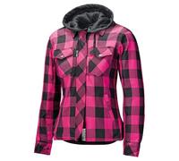 Held Lumberjack 2 - Motorrad Hemd mit Protektoren - CE zertifizierte Motorradjacke Damen EN 17092 - Flanell Material - Abnehmbare Kapuze - Softprotektoren Schulter&Ellbogen - Schwarz/Pink, Größe D-S